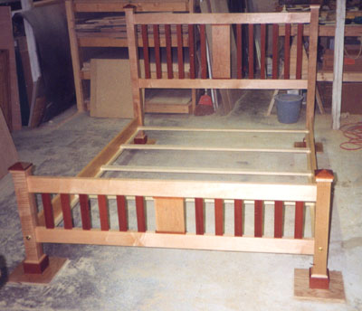 Curly maple and rosewood bed