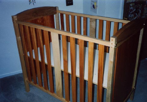 Curly maple and mahogany crib