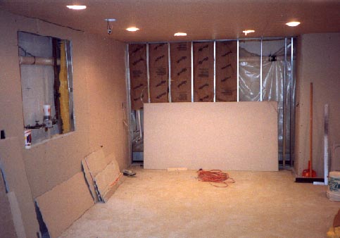 Sheetrock installation in finished basement